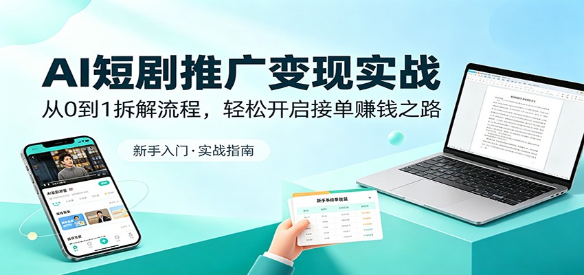 AI短剧推广变现实战：从0到1拆解流程，轻松开启接单赚钱之路-吾爱云课堂