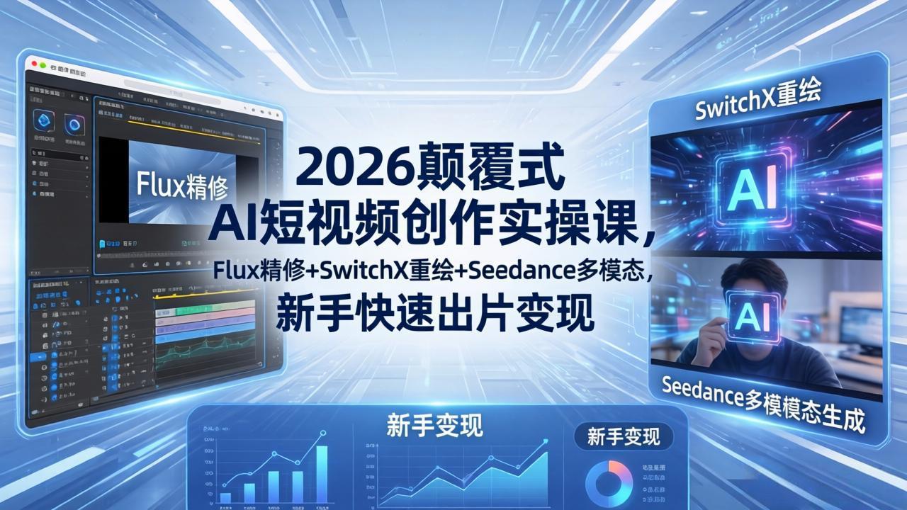 2026颠覆式 AI短视频创作课-5月更新，Flux精修+SwitchX重绘+Seedance多模态，新手快速出片变现-吾爱云课堂
