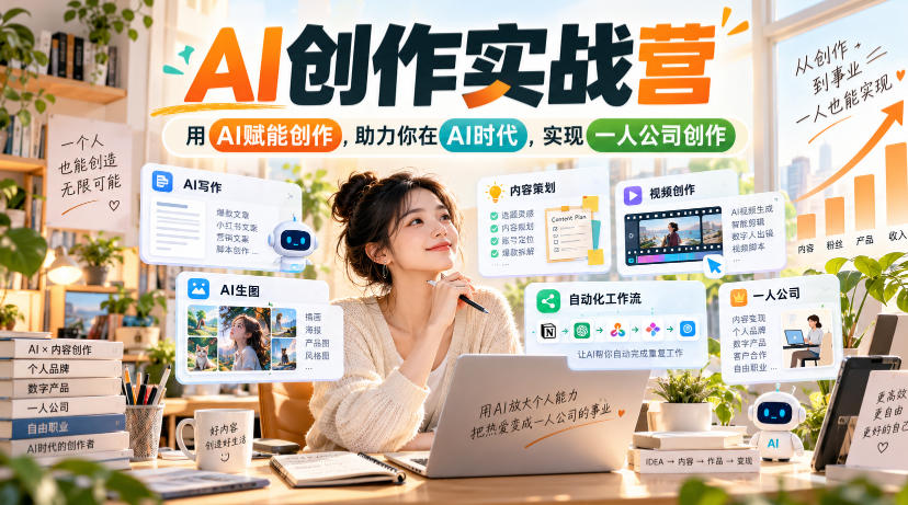 AI创作实战营，用AI赋能创作，助力你在AI时代，实现一人公司创作-吾爱云课堂