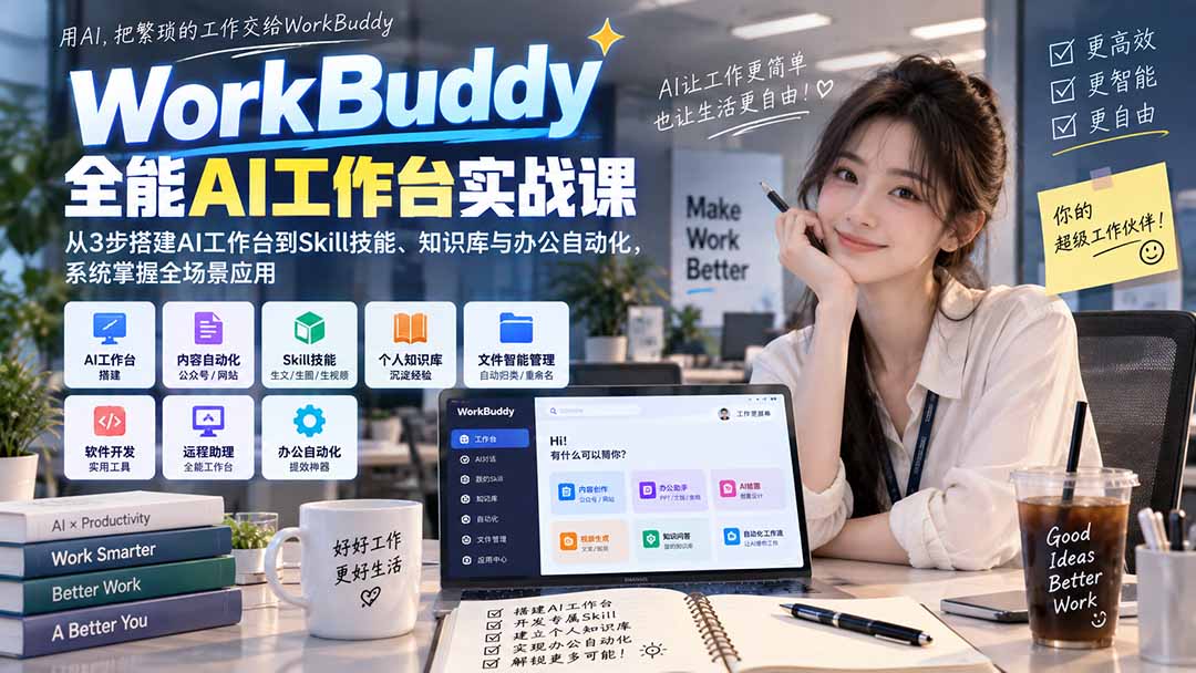 WorkBuddy全能AI工作台实战课：从3步搭建AI工作台到Skill技能、知识库与办公自动化，系统掌握全场景应用-吾爱云课堂