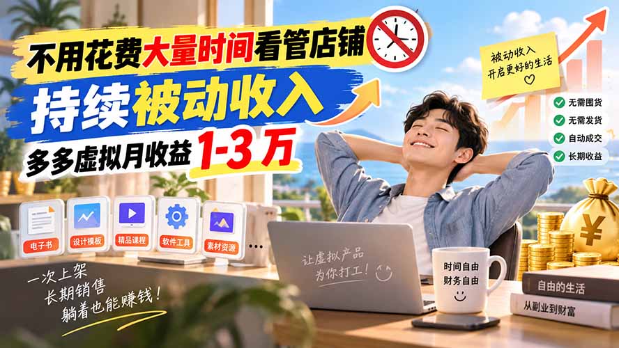不用花费大量时间看管店铺，持续被动收入，多多虚拟月收益 1-3 万-吾爱云课堂