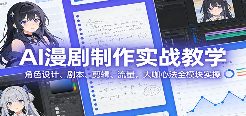 AI 漫剧制作实战教学：角色设计、剧本、剪辑、流量，大咖心法全模块实操-吾爱云课堂