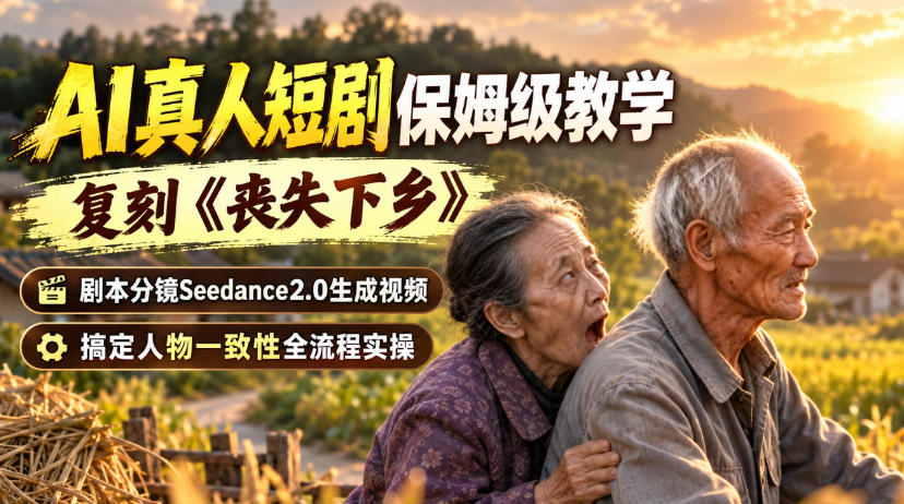 AI真人短剧保姆级教学，复刻《丧失下乡》，剧本分镜Seedance2.0生成视频，搞定人物一致性全流程实操-吾爱云课堂