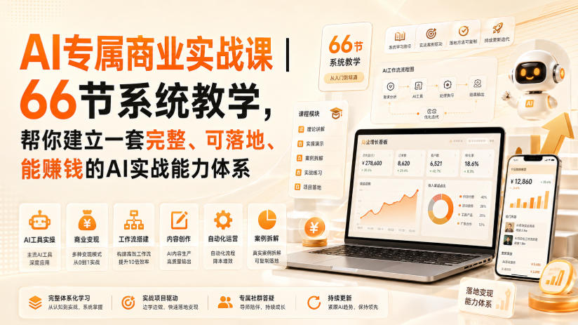 AI专属商业实战课｜66节系统教学，帮你建立一套完整、可落地、能賺钱的AI实战能力体系-吾爱云课堂