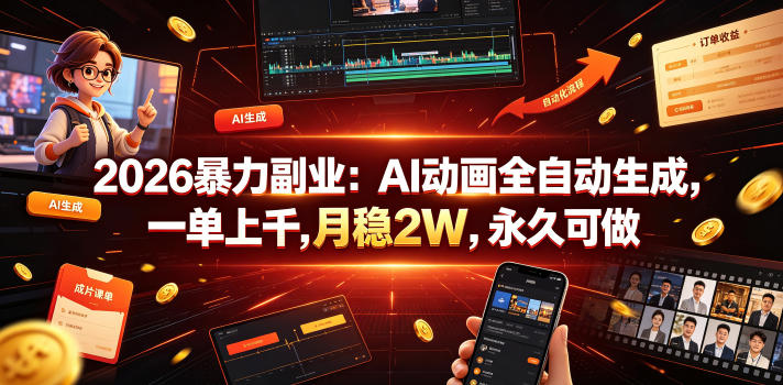 2026暴力副业：AI动画全自动生成，一单上千，月稳2W，永久可做【揭秘】-吾爱云课堂
