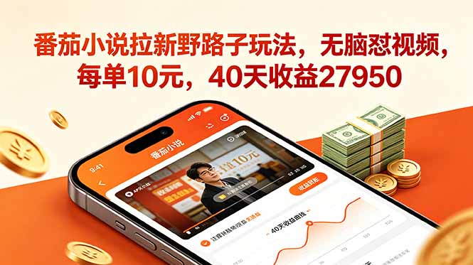 番茄小说拉新野路子玩法，无脑怼视频，每单10元，40天收益27950-吾爱云课堂