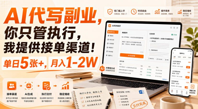 AI代写副业，你只管执行，我提供接单渠道！单日5张+，月入1-2W【揭秘】-吾爱云课堂