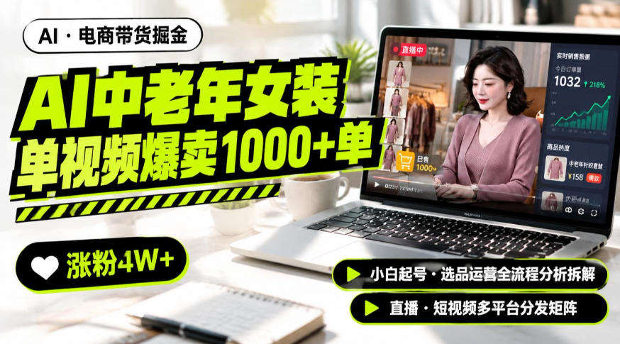 AI中老年服装带货赛道新玩法，一个视频卖出1000多单涨粉4W+，小白起号选品运营全流程分析拆解-吾爱云课堂