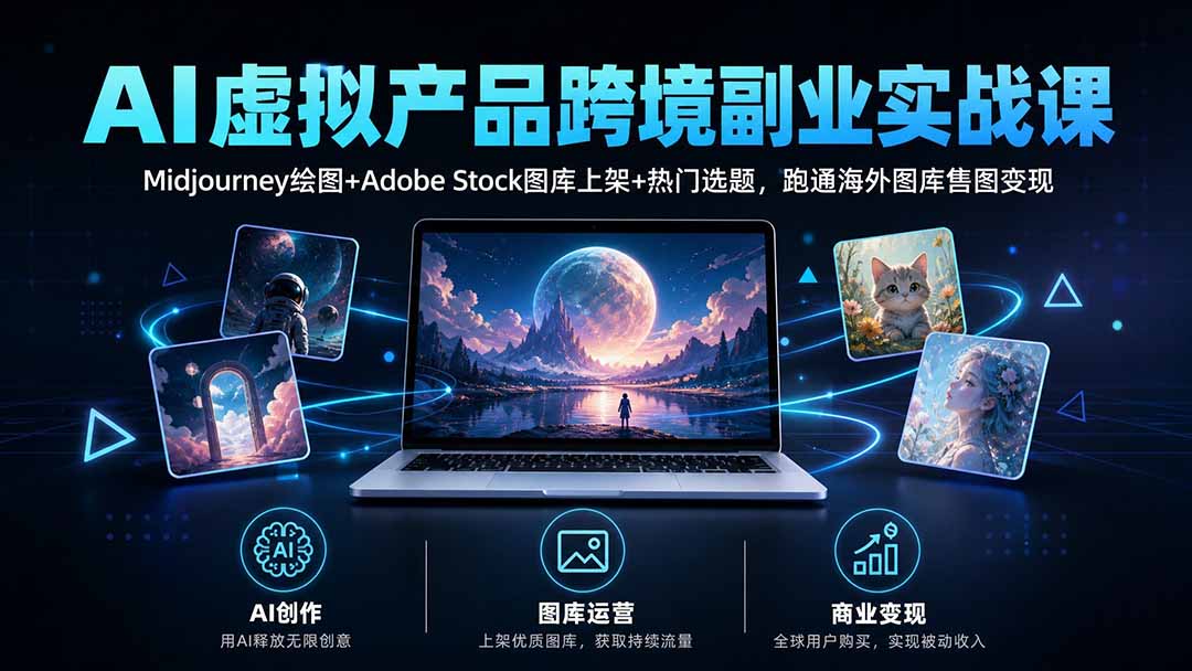 AI虚拟产品跨境副业实战课｜Midjourney绘图+Adobe Stock图库上架+热门选题，跑通海外图库售图变现-吾爱云课堂