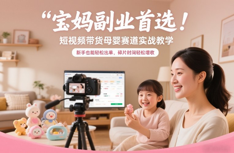 宝妈副业首选！短视频带货母婴赛道实战教学，新手也能轻松出单，碎片时间轻松增收-吾爱云课堂