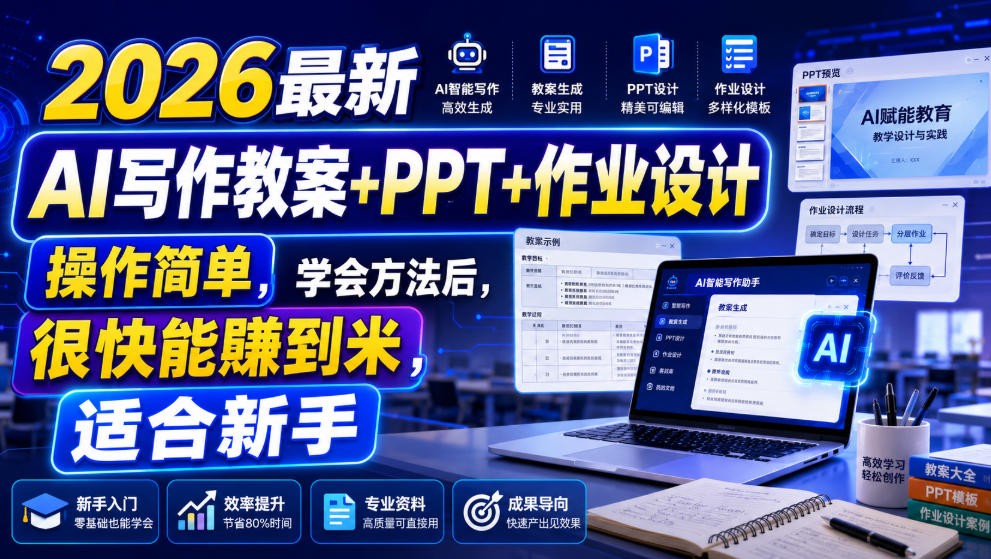 2026最新AI写作教案+PPT+作业设计，操作简单，学会方法后，很快能賺到米，适合新手-吾爱云课堂