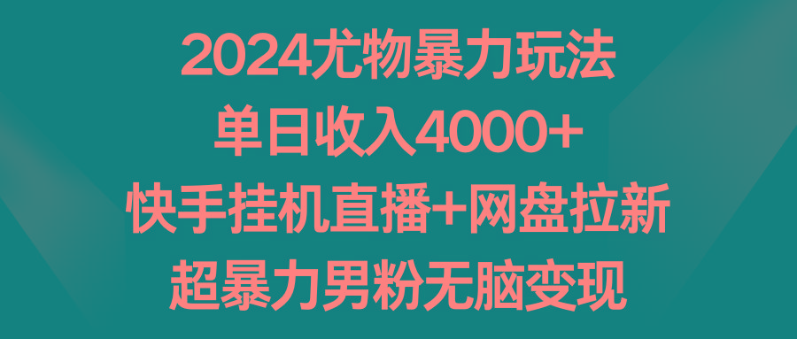 2024尤物暴力玩法 单日收入4000+快手挂机直播+网盘拉新 超暴力男粉无脑变现-吾爱云课堂