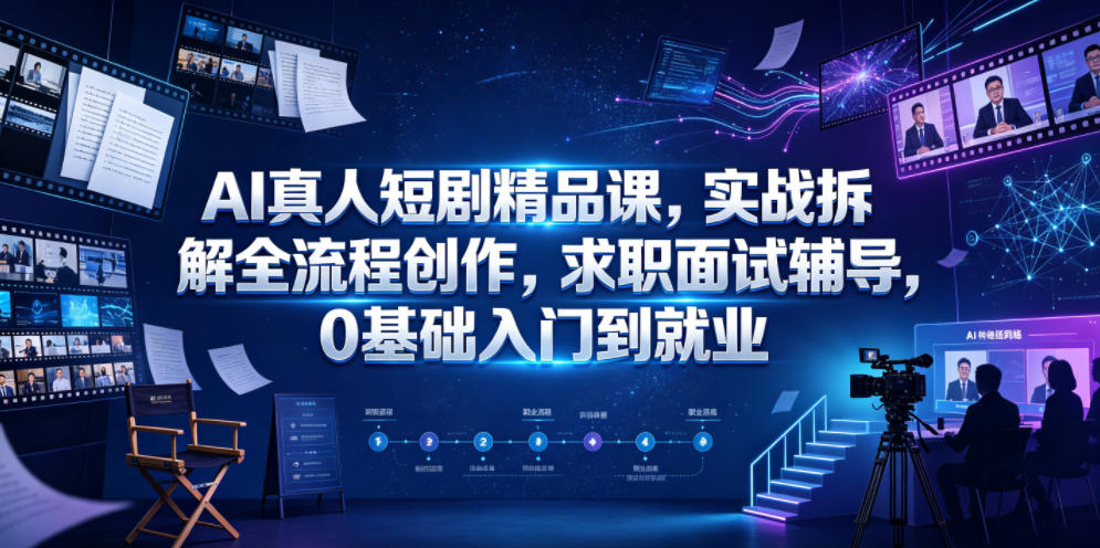 AI真人短剧精品课，实战拆解全流程创作，求职面试辅导，0基础入门到就业-吾爱云课堂