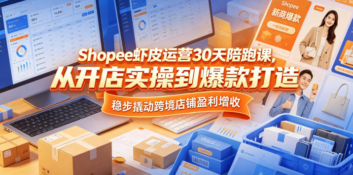 Shopee虾皮运营30天陪跑课，从开店实操到爆款打造，稳步撬动跨境店铺盈利增收-吾爱云课堂