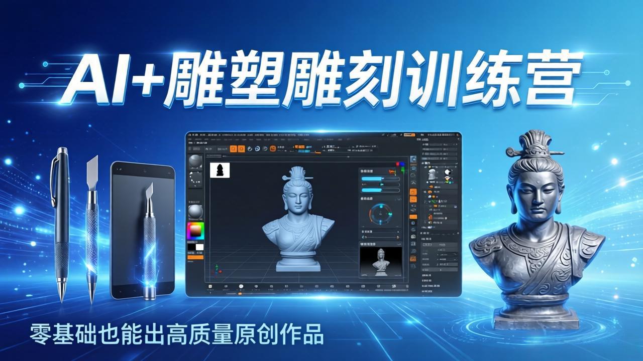AI+雕塑雕刻训练营：从AI创作、大模型训练到3D雕刻 + 渲染，零基础也能出高质量原创作品-吾爱云课堂