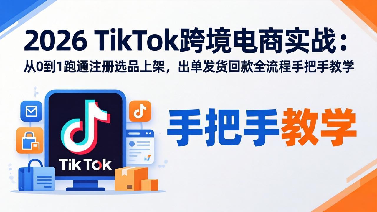 2026TikTok跨境电商实战-更新：从0到1跑通注册选品上架，出单发货回款全流程手把手教学-吾爱云课堂