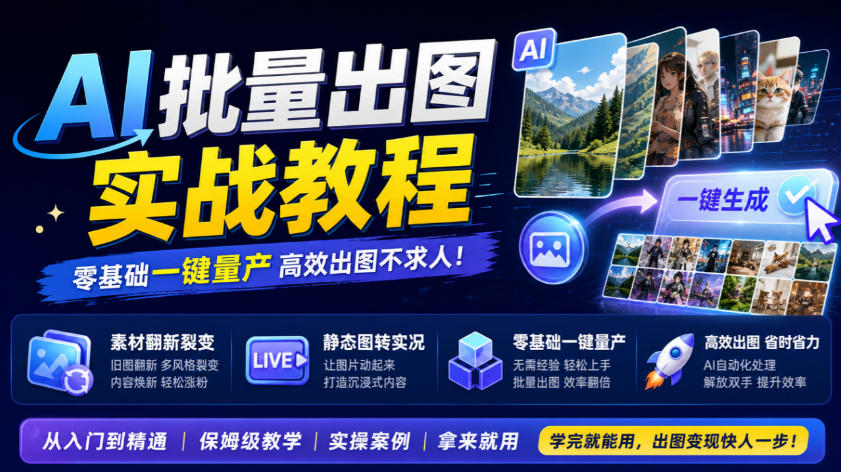 AI批量出图实战教程，素材翻新裂变，静态图转实况，零基础一键量产-吾爱云课堂