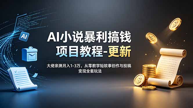 AI小说暴利搞钱项目教程-更新,大佬亲测月入1-3万,从零教学短故事创作与投稿变现全套玩法-吾爱云课堂
