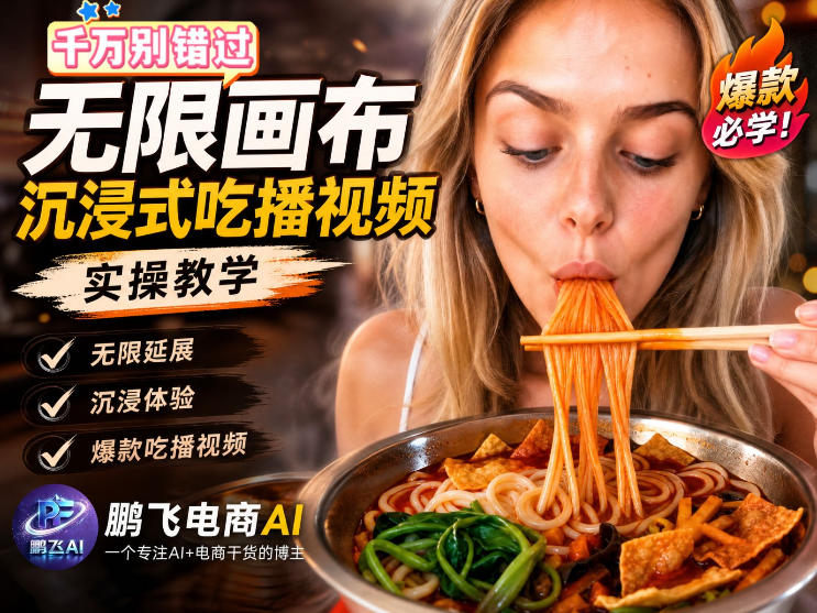 保姆级教程｜用AI无线画布做沉浸式吃播，3步直接出片，无线画布工作流，操作简单好上手-吾爱云课堂