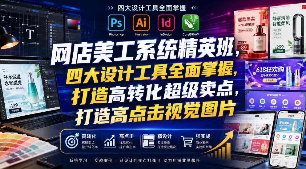 网店美工系统精英班,四大设计工具全面掌握,打造高转化超级卖点,打造高点击视觉图片(2026年7月)-吾爱云课堂