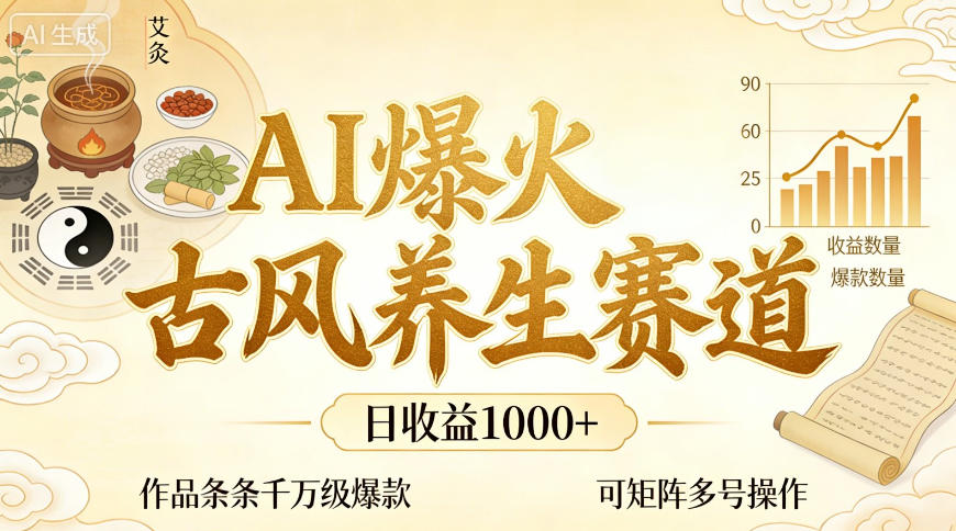 AI爆火古风养生赛道，日收益1k+单条作品点赞破万+，可矩阵多号操作【揭秘】-吾爱云课堂