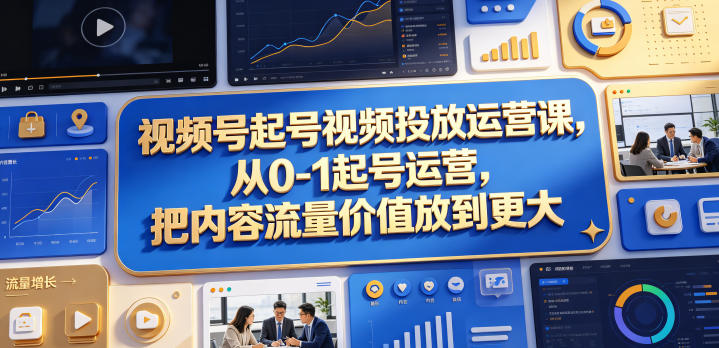 视频号起号视频投放运营课，从0-1起号运营，把内容流量价值放到更大-吾爱云课堂