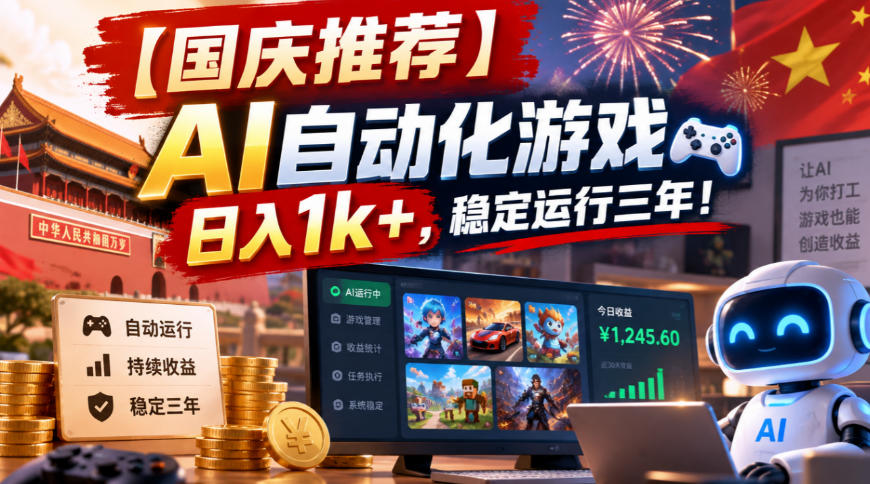 【国庆推荐】AI自动化游戏，日入1k+，操作简单，稳定运行三年！【揭秘】-吾爱云课堂