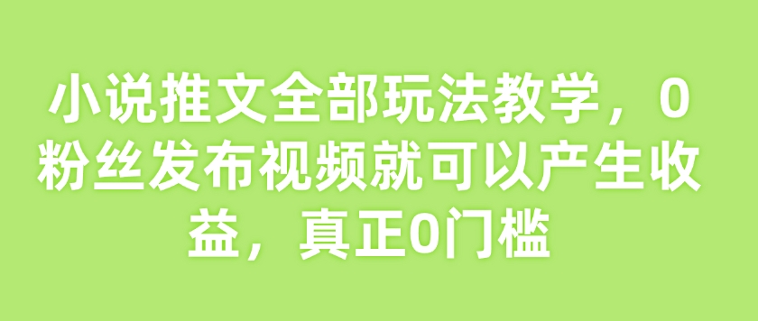 小说推文全部玩法教学,0粉丝发布视频就可以产生收益,真正0门槛-吾爱云课堂