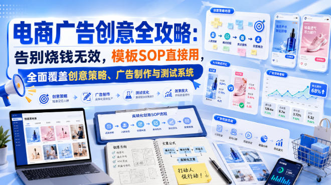 电商广告创意全攻略：告别烧钱无效，模板SOP直接用，全面覆盖创意策略、广告制作与测试系统【原创双语字幕】-吾爱云课堂