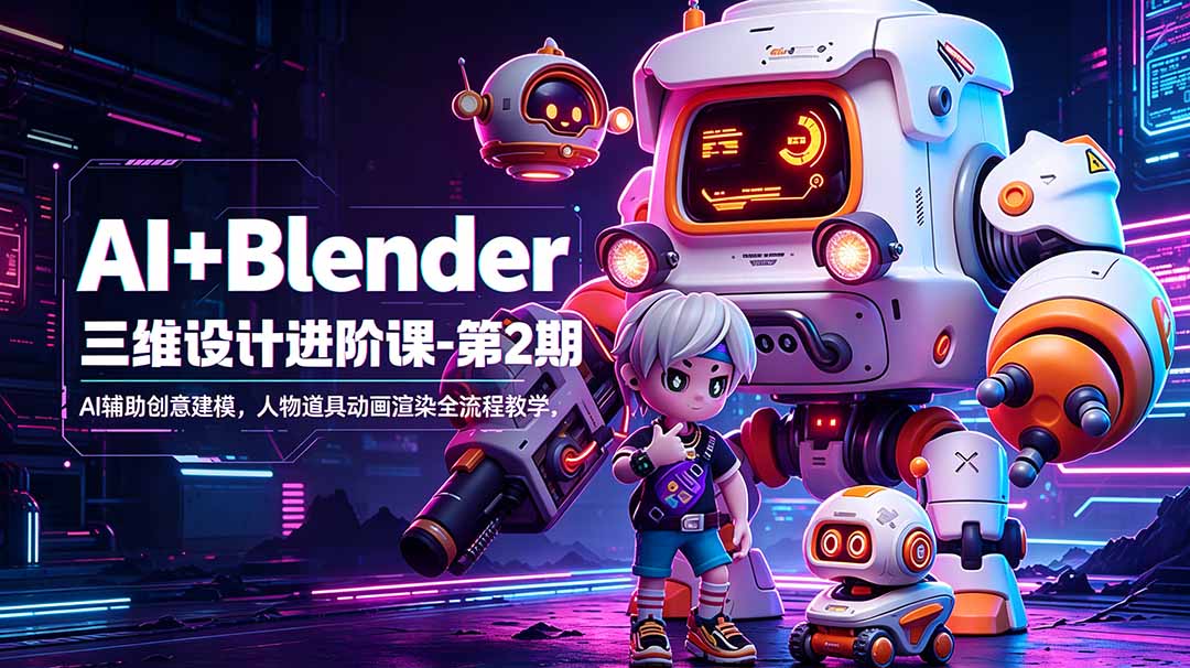AI+Blender三维设计进阶课-第2期：AI辅助创意建模，人物道具动画渲染全流程教学-吾爱云课堂