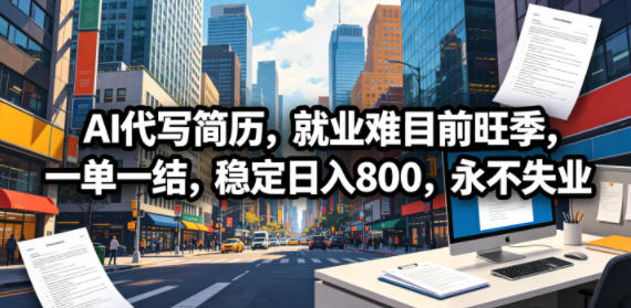 AI代写简历，就业难目前旺季，一单一结，稳定日入800，永不失业-吾爱云课堂