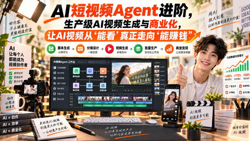 AI短视频Agent进阶，生产级AI视频生成与商业化，让AI视频从”能看”真正走向”能賺钱”-吾爱云课堂