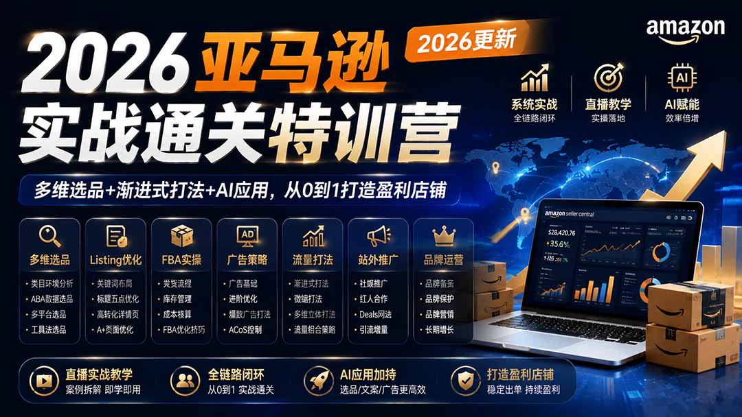2026亚马逊实战通关特训营-2026更新，多维选品+渐进式打法+AI应用，从0到1打造盈利店铺-吾爱云课堂