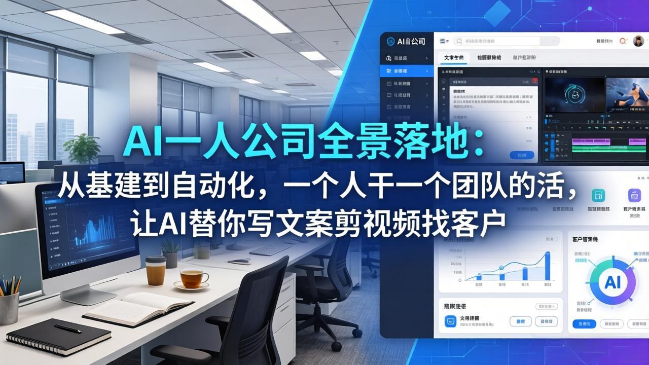 AI一人公司全景落地：从基建到自动化，一个人干一个团队的活，让AI替你写文案剪视频找客户-吾爱云课堂