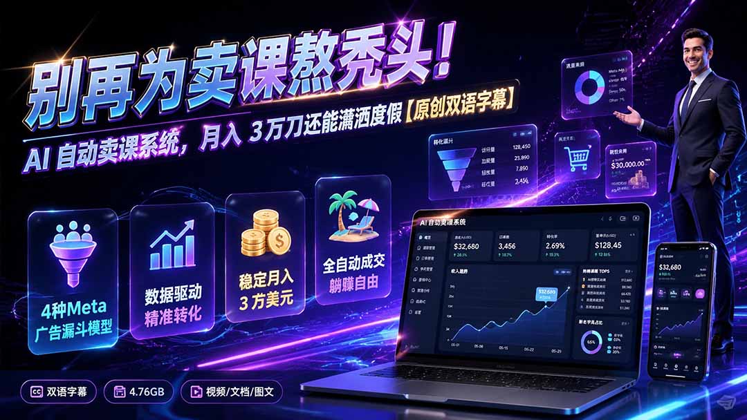 别再为卖课熬秃头！AI 自动卖课系统，月入 3 万刀还能潇洒度假【原创双语字幕】-吾爱云课堂