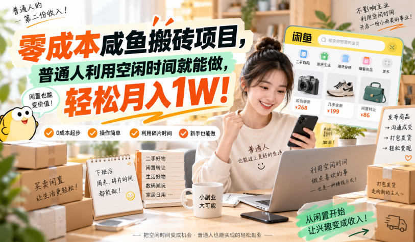 零成本咸鱼搬砖项目，普通人利用空闲时间就能做，轻松月入1W！【揭秘】-吾爱云课堂