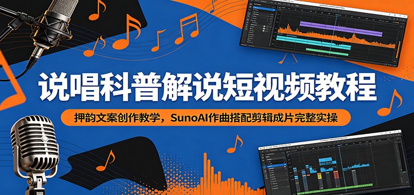 说唱科普解说短视频教程：押韵文案创作教学，SunoAI作曲搭配剪辑成片完整实操-吾爱云课堂