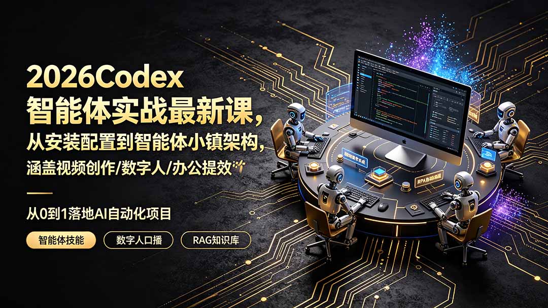 2026Codex智能体实战最新课，从安装配置到智能体小镇架构，涵盖视频创作/数字人/办公提效全技能-吾爱云课堂