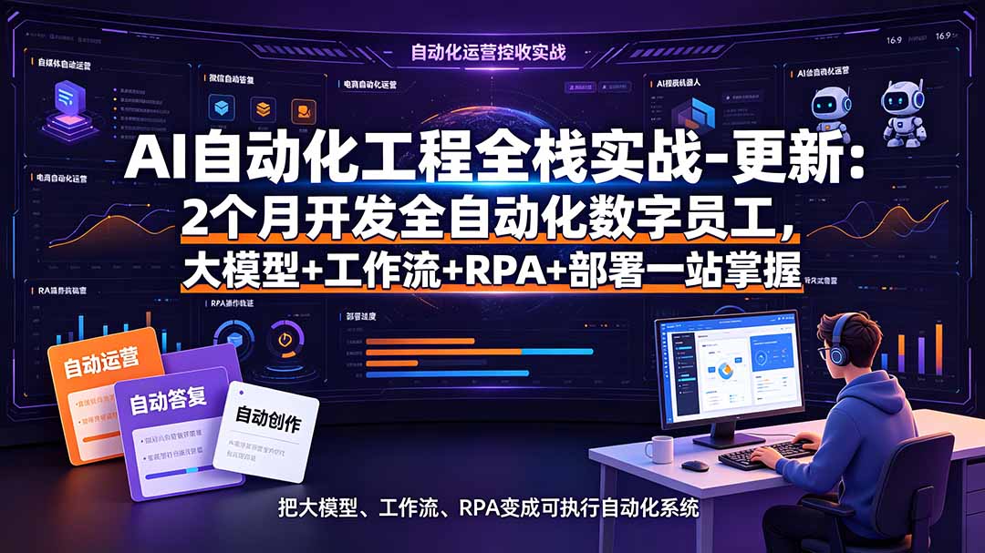 AI自动化工程全栈实战-更新：2个月开发全自动化数字员工，大模型+工作流+RPA+部署一站式掌握-吾爱云课堂