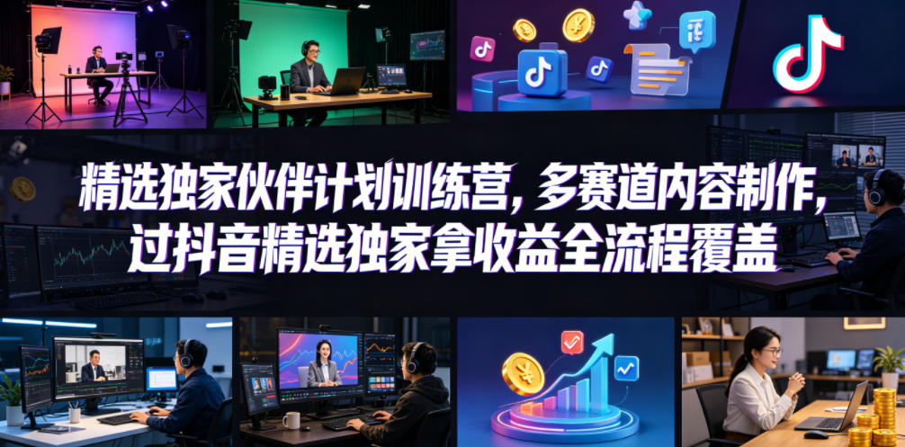 小豁食堂精选独家伙伴计划训练营，多赛道内容制作，过抖音精选独家拿收益全流程覆盖-吾爱云课堂