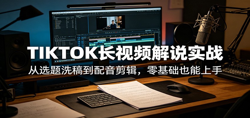 TIKTOK长视频解说实战：从选题洗稿到配音剪辑，零基础也能上手-吾爱云课堂
