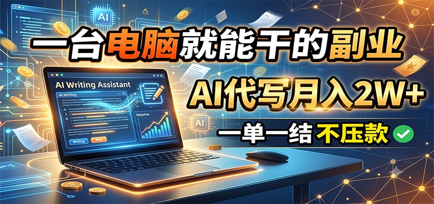 一台电脑就能干的副业,AI代写月入2W+,一单一结不压款-吾爱云课堂