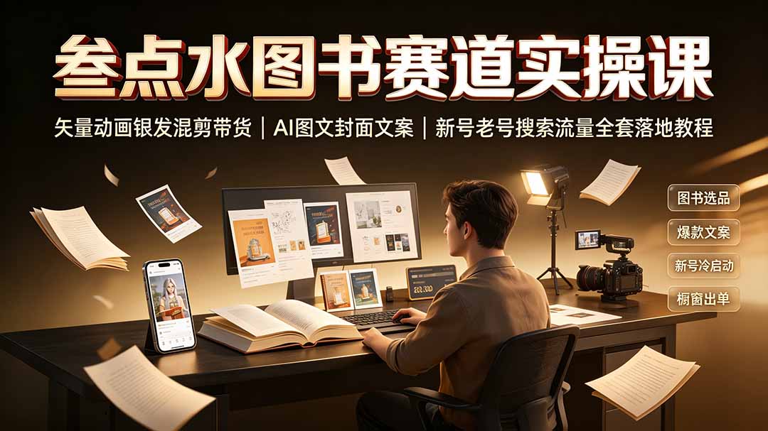 叁点水图书赛道实操课｜矢量动画银发混剪带货，AI图文封面文案，新号老号搜索流量全套落地教程-吾爱云课堂