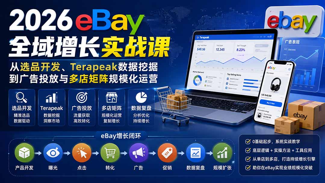 2026-Vincent eBay全域增长实战课-无水印：从选品开发、Terapeak数据挖掘到广告投放与多店矩阵规模化运营-吾爱云课堂