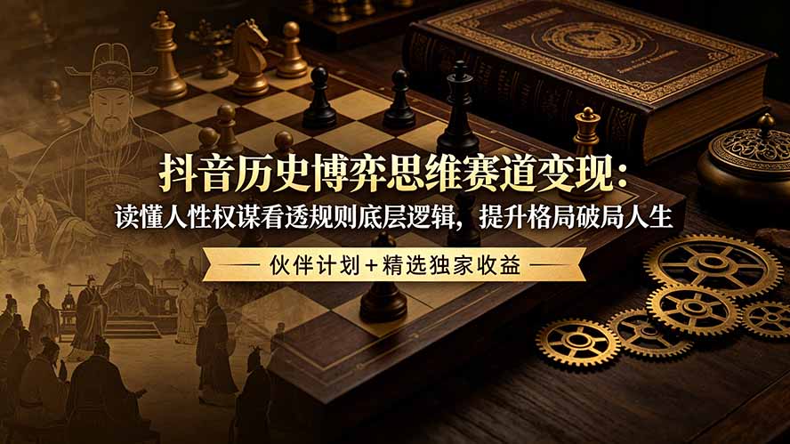 抖音历史博弈思维赛道变现：读懂人性权谋看透规则底层逻辑，提升格局破局人生，伙伴计划+精选独家收益-吾爱云课堂