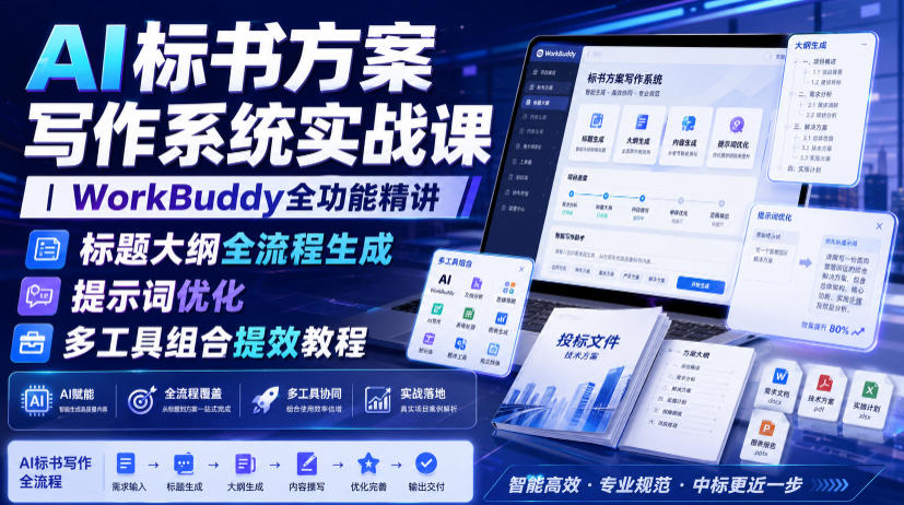 AI标书方案写作系统实战课｜WorkBuddy全功能精讲・标题大纲全流程生成・提示词优化・多工具组合提效教程-吾爱云课堂