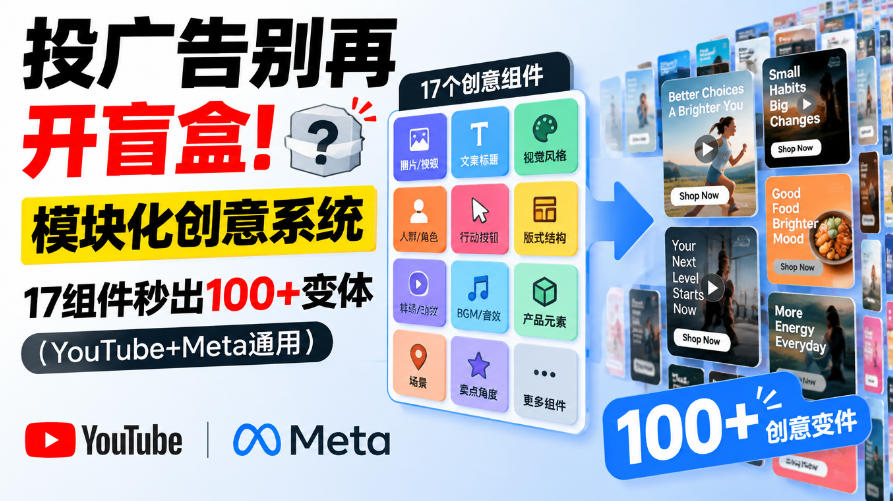投广告别再开盲盒！模块化创意系统，17组件秒出100+变体(YouTube+Meta通用)【原创双语字幕】-吾爱云课堂