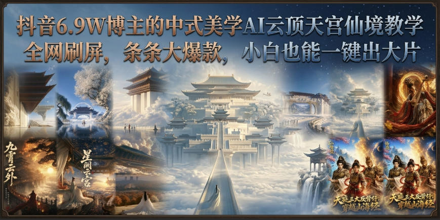抖音6.9W博主的中式美学AI云顶天宫仙境教学，全网刷屏，条条大爆款，小白也能一键出大片-吾爱云课堂