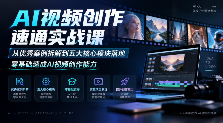 AI视频创作速通实战课｜从优秀案例拆解到五大核心模块落地，零基础速成AI视频创作能力-吾爱云课堂
