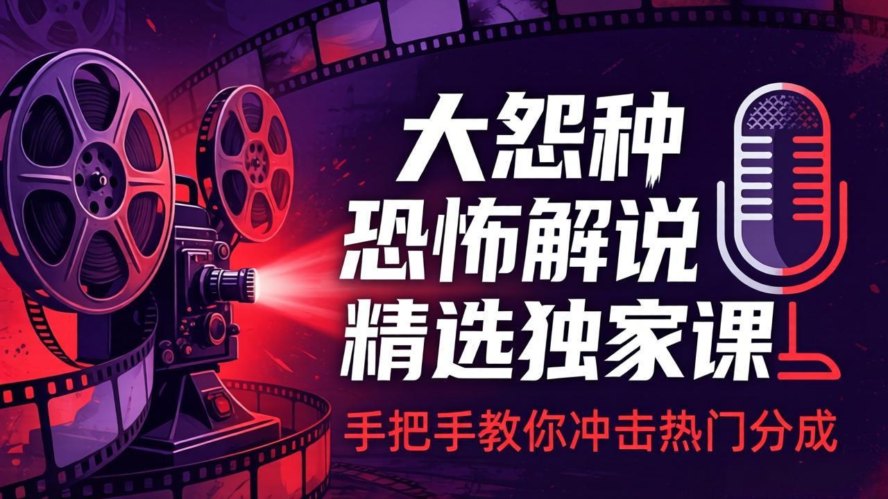 大怨种恐怖解说精选独家课：电影下载+文案配音+片头封面，手把手教你冲击热门分成-吾爱云课堂